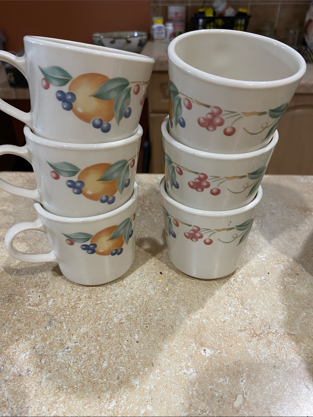 Corning Corelle Coordinates Abundance   Fruit Stoneware  Set of 6 Coffee Cups